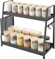 Organizzatore per erbe con 2 livelli per tavolo da lavoro, ripiano di stoccaggio in metallo regolabile in altezza, organizzatore verticale per contenitori di erbe, nero