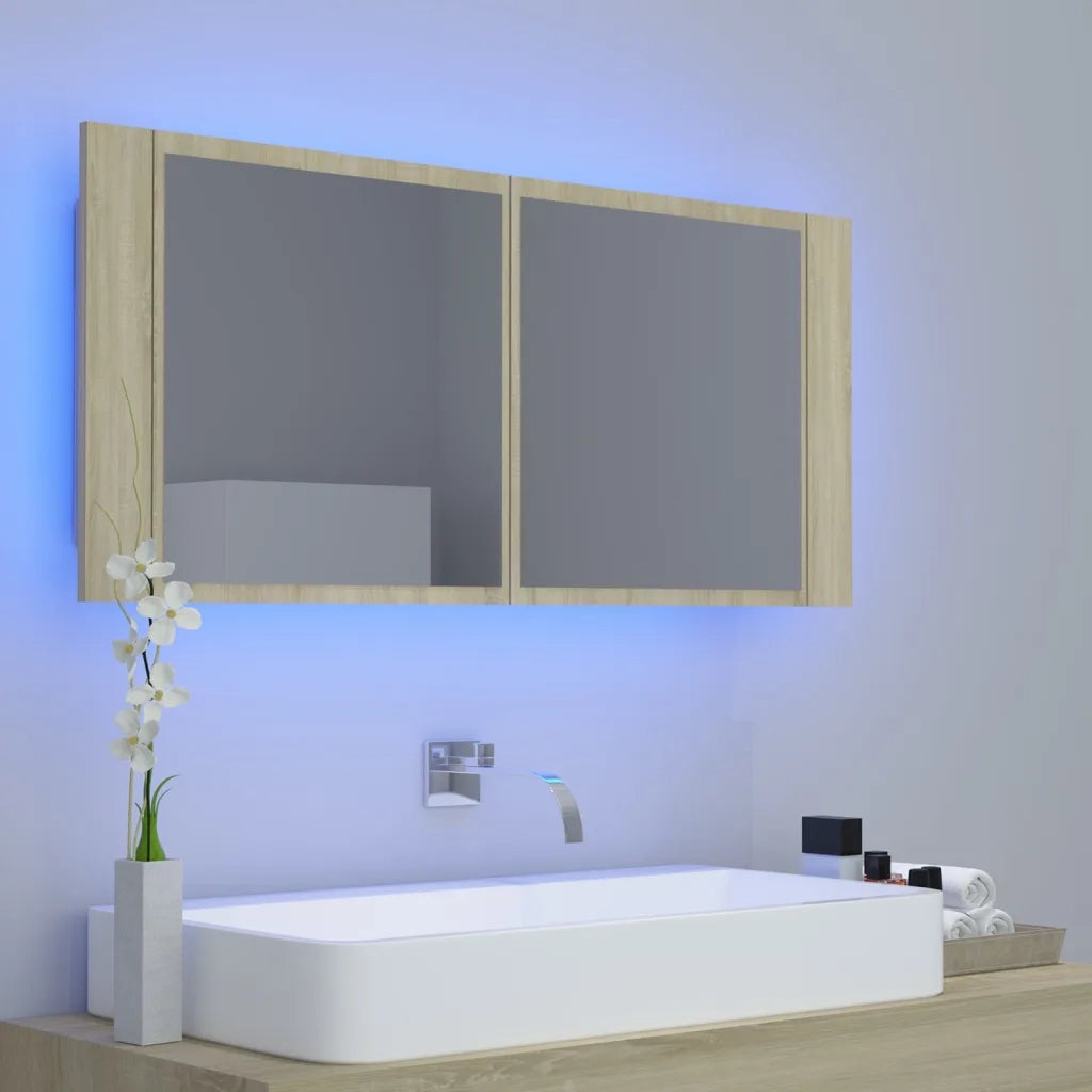 Armadietto a Specchio con Luci LED-Mobile con specchio Rovere Sonoma in Acrilico 163182