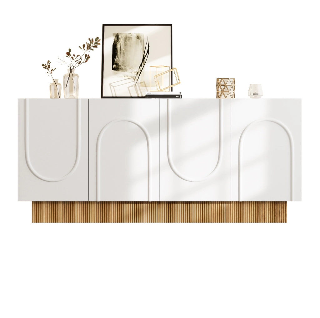 Sideboard 160x38x75 cm con 4 ante e ampio spazio contenitivo in pannello truciolare bianco e naturale