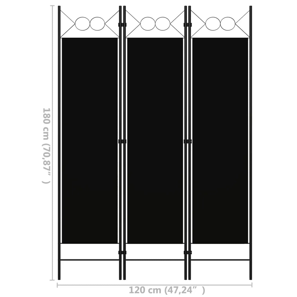 Paravento a 3 Pannelli Nero 120x180 cm 320702