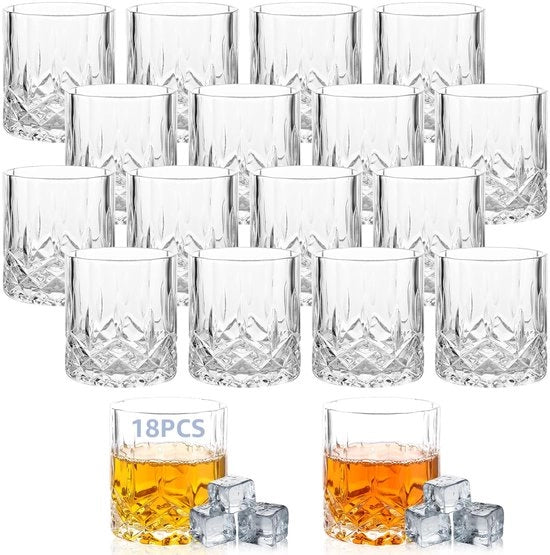 Set di Tumblers da 18 pezzi - bicchieri da 200 ml in cristallo con relief - per Scotch/Bourbon/Cognac - bicchieri eleganti per occasioni speciali - ideali per bevande fredde - bicchieri da whisky