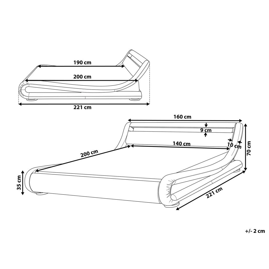 Piattaforma Letto ad acqua in ecopelle nera 140 cm 6 matrimoniale con accessori per materassi Testiera illuminata a LED