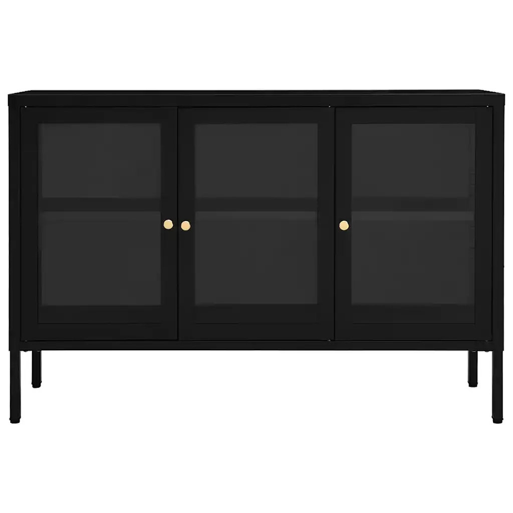 Credenza Nera 105x35x70 cm in Acciaio e Vetro