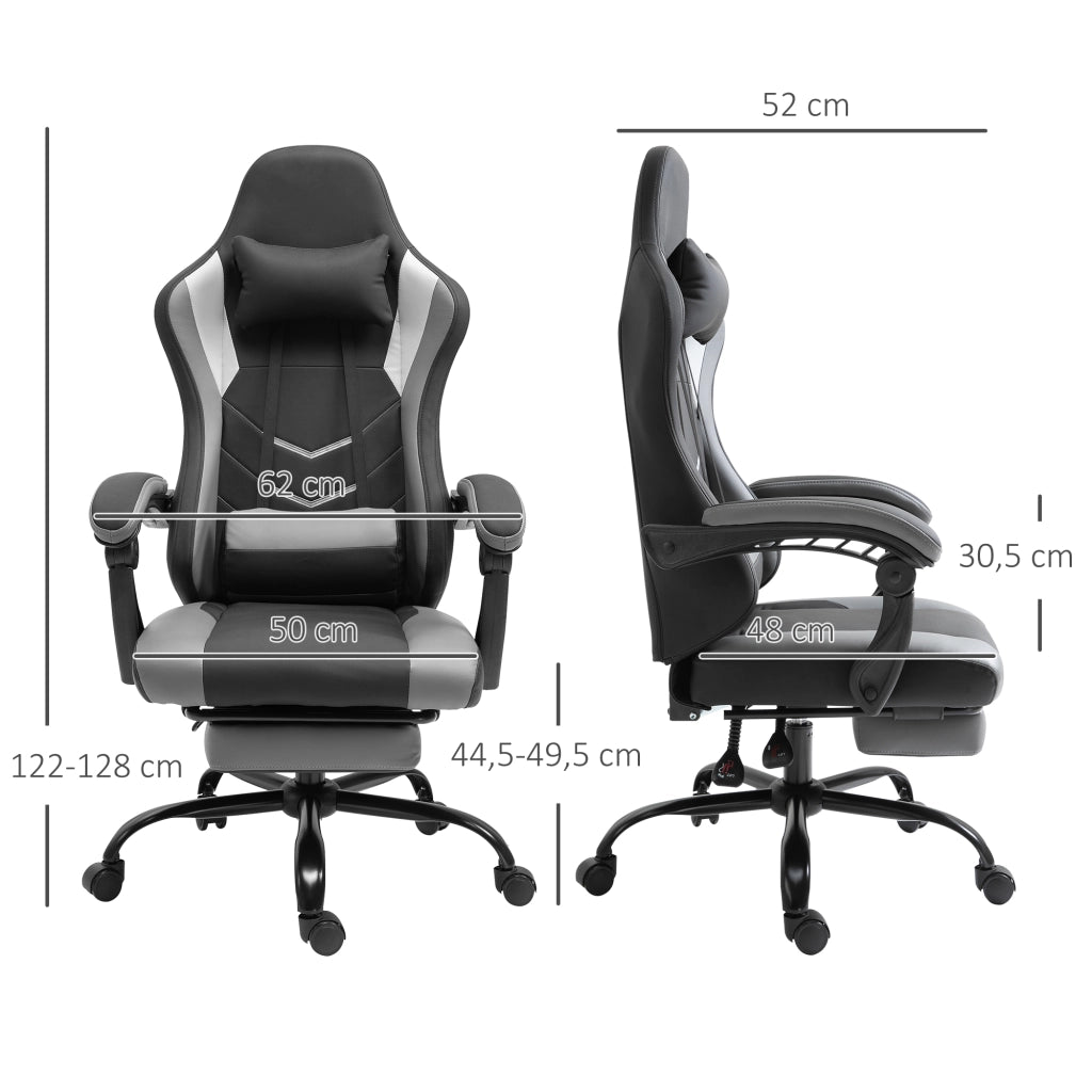 Sedia da gaming ergonomica reclinabile con poggiatesta, cuscino lombare e poggiapiedi, nera