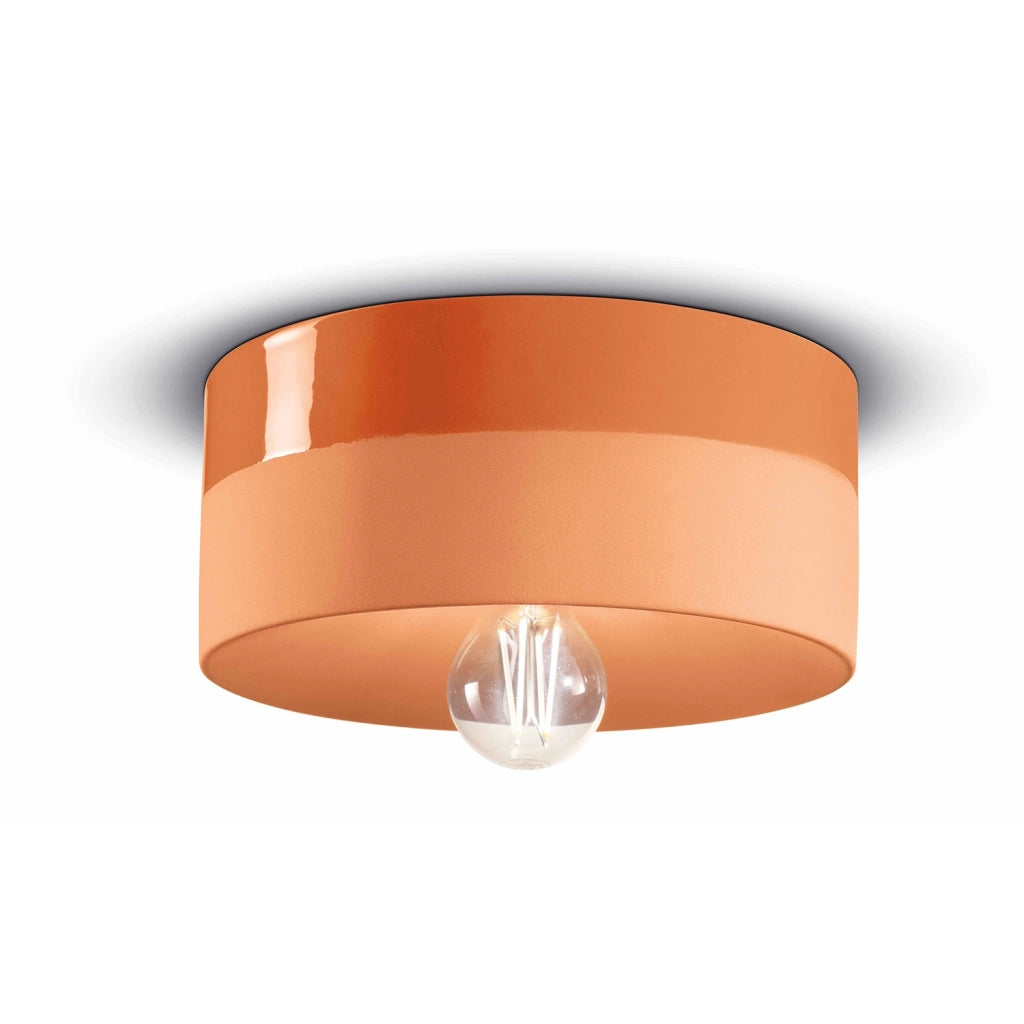 Plafoniera Media Vintage Decò Pi Ceramica Arancio Pesca 1 Luce E27