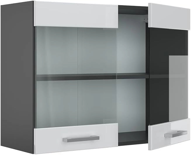 Mobile da cucina in vetro R-Line, Bianco lucido, 80 cm, per la libera combinazione all'interno di sistemi cucina modulari