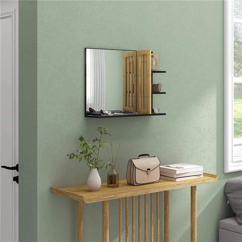 SPECCHIERA BAGNO MODERNA DA PARETE A 4 RIPIANI IN LEGNO, 45X15X58.5CM, NERO