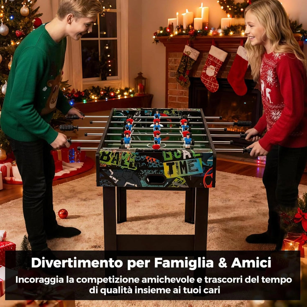 2 in 1 Calcio Balilla in Legno, Calcetto Balilla con Gambe Rimovibili 2 Palline, 2 Contatori Punteggio, Biliardino per Bambini e Adulti per Feste Casa Bar