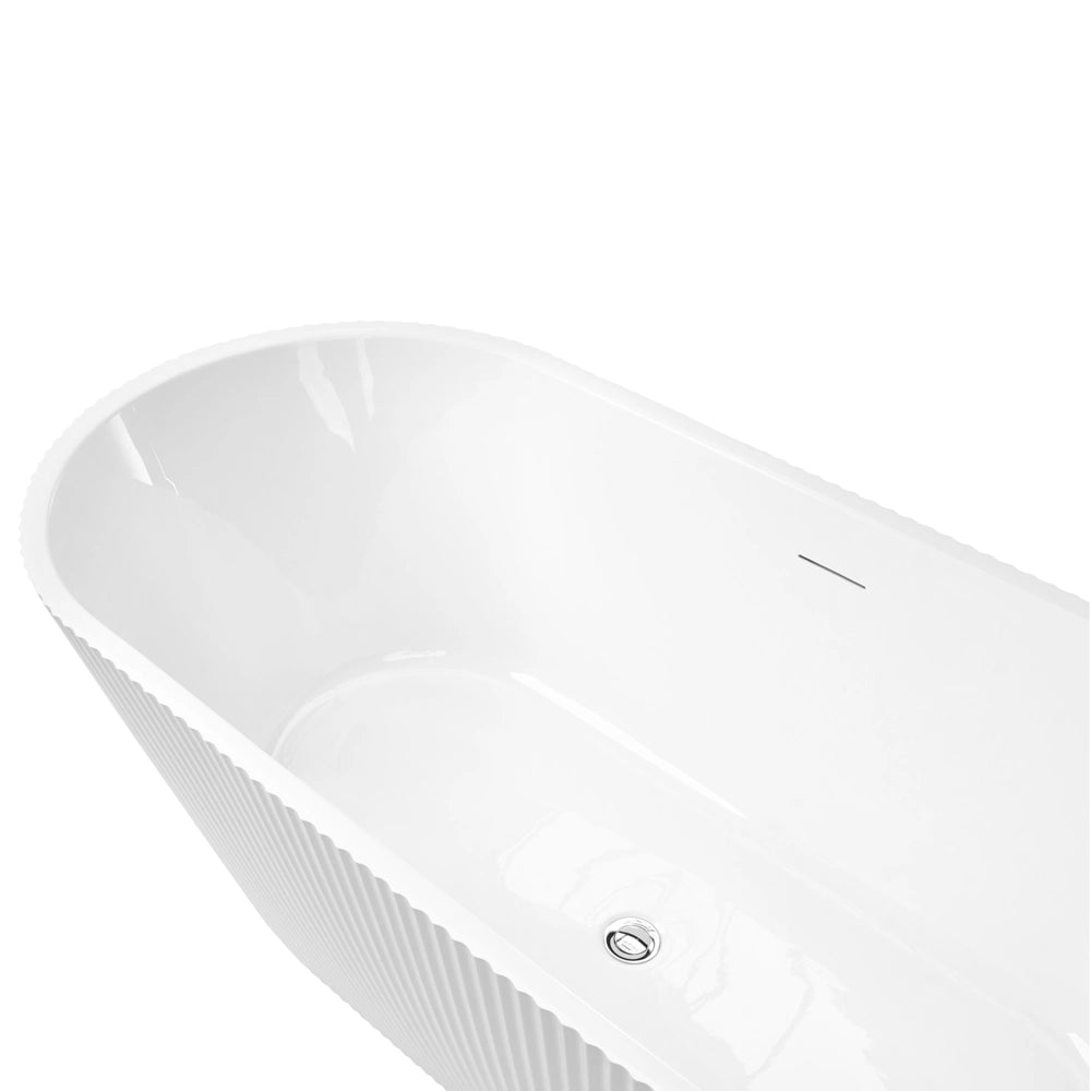 Vasca da bagno freestanding in acrilico bianco 170 cm design moderno con bordi scanalati forma ovale