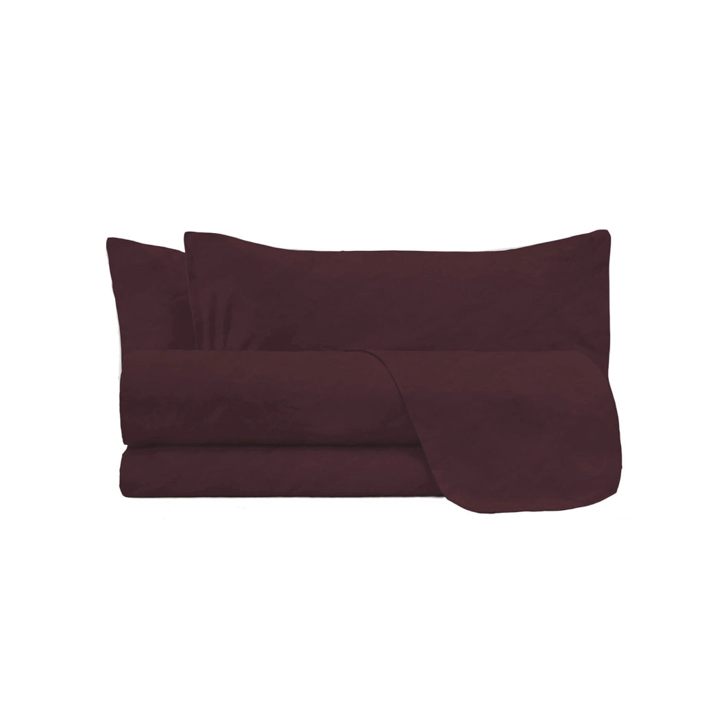 Set Lenzuola Matrimoniale Sopra Sotto e 2 Federe Linea Water Washed Bordeaux
