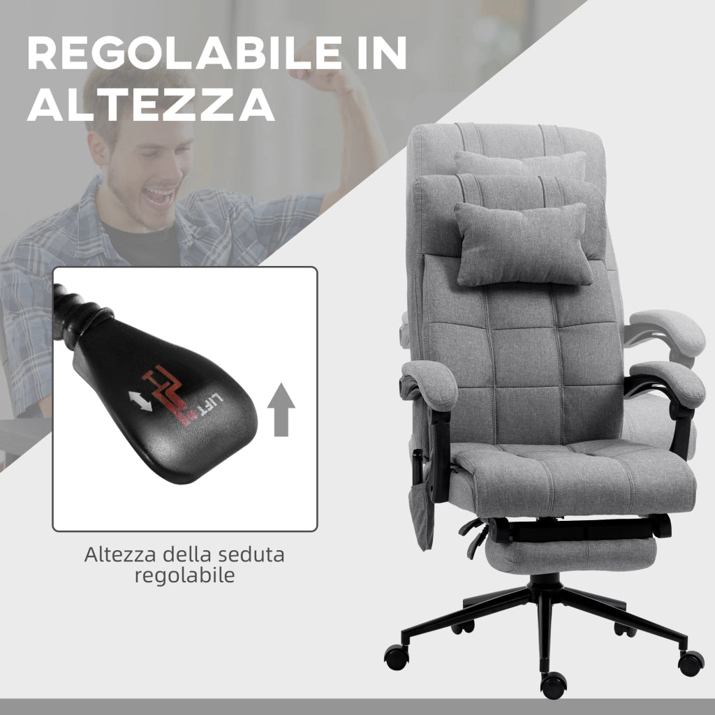 Sedia da Ufficio Reclinabile e Riscaldante con 6 Punti Massaggio e 5 Modalit¨¤, Grigio