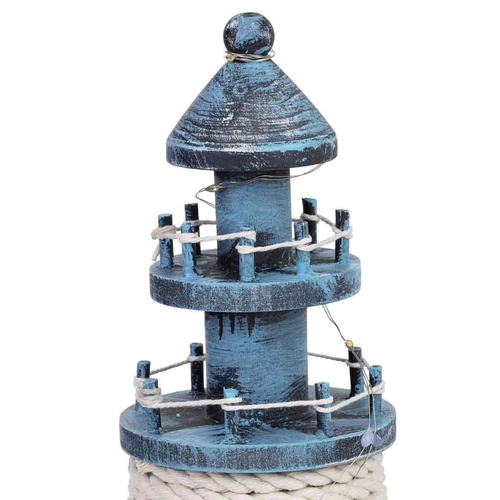 Figura decorativa a forma di faro in legno con LED blu 10,5x10,5x32h cm