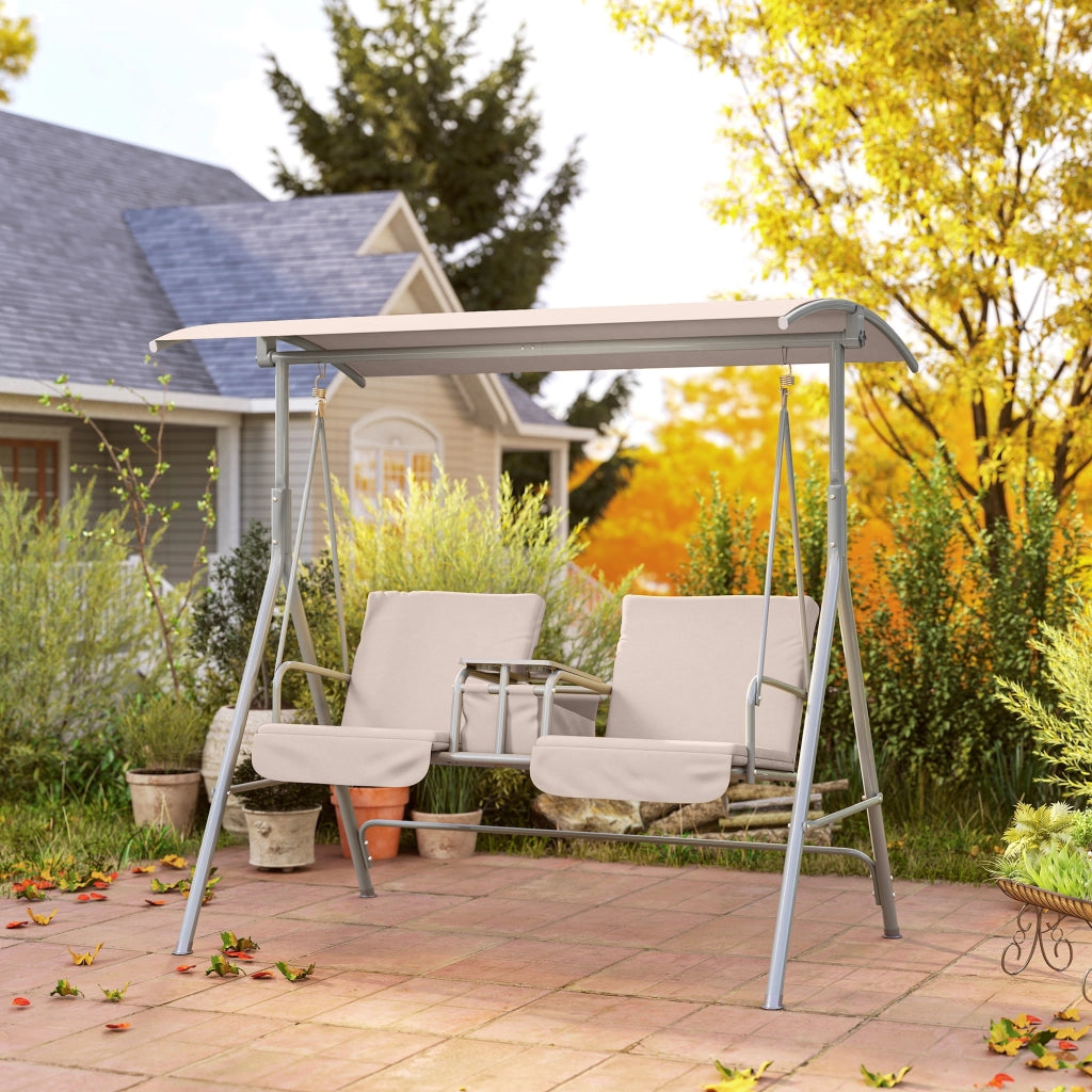 Altalena da giardino 2 posti con tettoia ¨C zephmum ¨C beige 175x112x158 cm