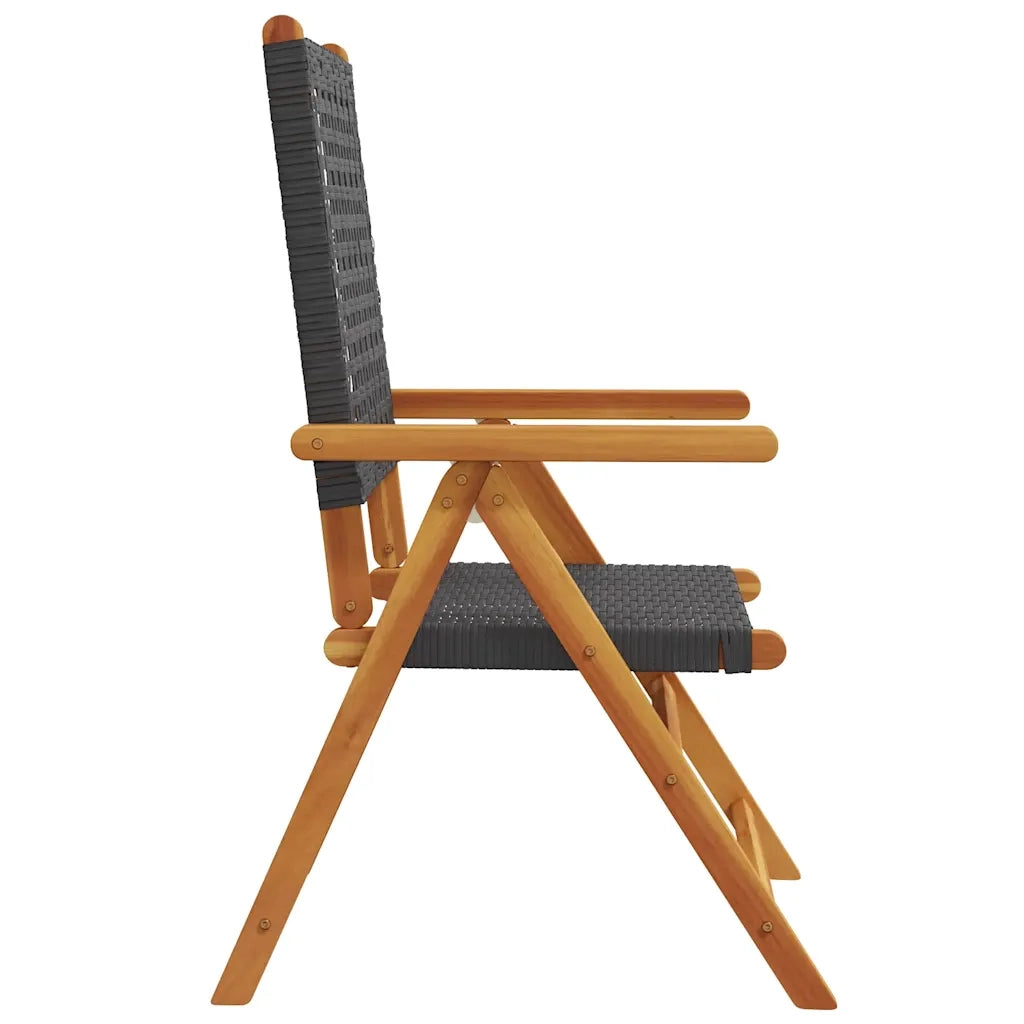 Sedie Giardino Reclinabili 4pz Nere Polyrattan e Legno Massello 3214520