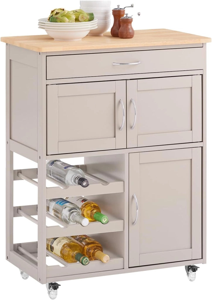Mobile Cucina Salvaspazio con Ruote, Carrello Cucina con Ruote, Mobiletto Cucina con Cassetti e Portabottiglie, Mobiletto Credenza Cucina per Cucina o Sala da Pranzo, Cachi 67x38x86cm FKW45-KA