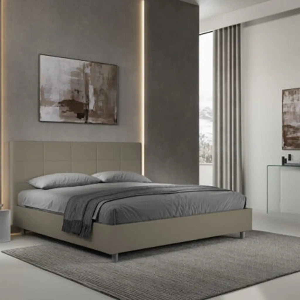 Letto matrimoniale king size con rete imbottito 200x200 similpelle cappuccino Mika