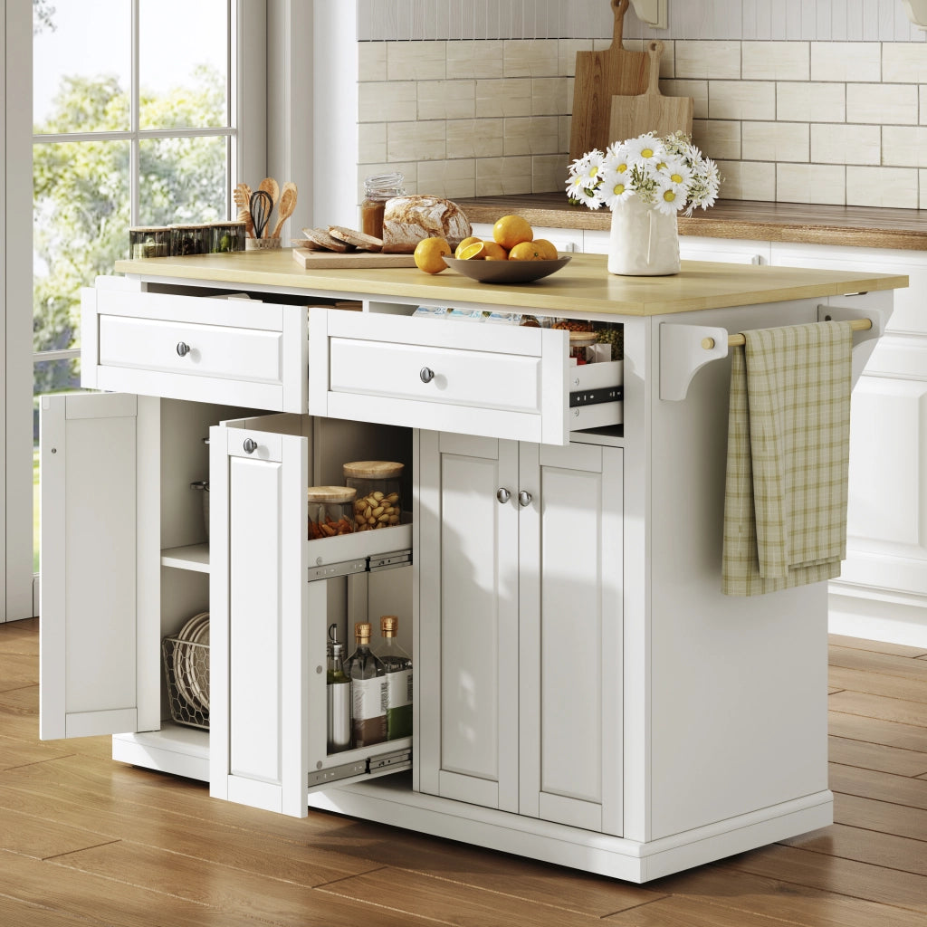 ISOLA DA CUCINA con piano ribaltabile 121 x 69 x 89 cm MDF Naturale/Bianco
