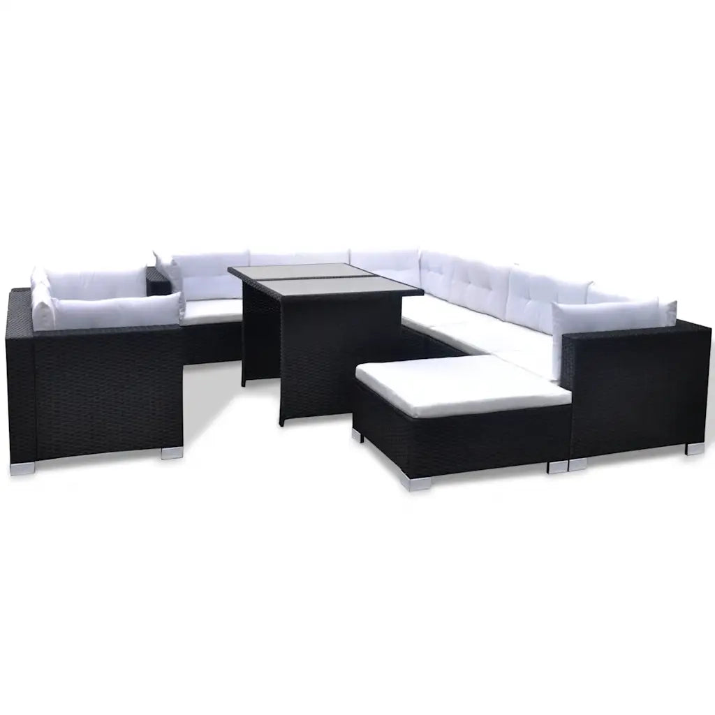 Set Divani da Giardino 10 pz con Cuscini in Polyrattan Nero 41878