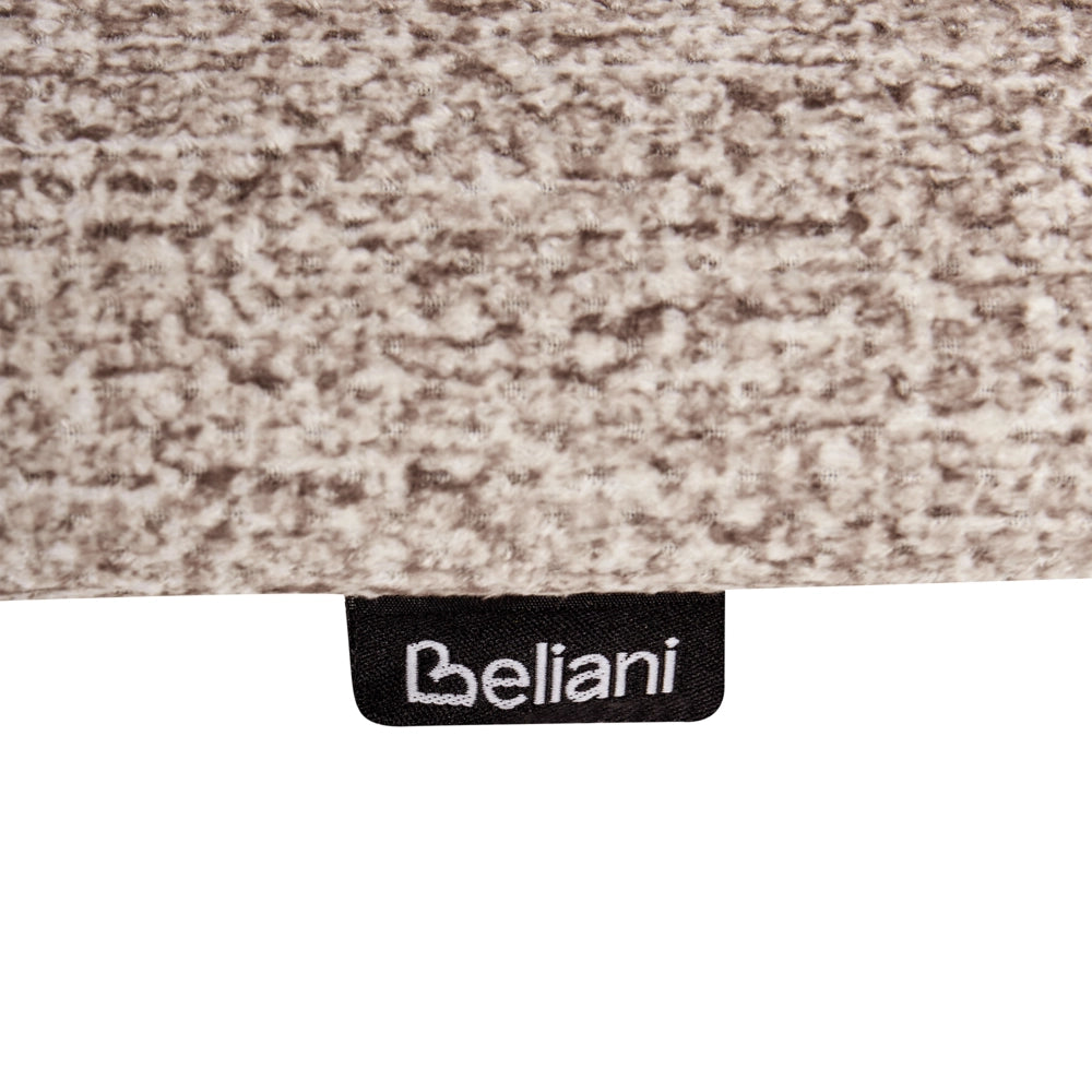 Set di 2 sedie da pranzo marrone chiaro e tortora con struttura in legno di gomma e seduta bouclé, design retrò senza braccioli