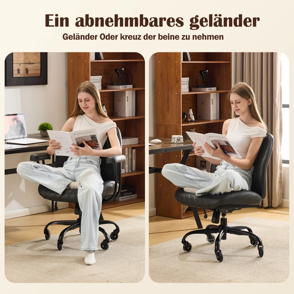 Sedia da ufficio ergonomica con schienale regolabile e seduta con molle in pelle nera per casa e ufficio 56 × 58 × 33 cm