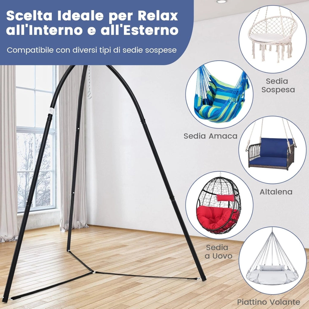 Supporto per Sedia Sospesa, Supporto per Sedia Altalena in Metallo con Catena Sospesa, Supporto per Altalena a Triangolo, Portata 200 kg, per Patio, Giardino