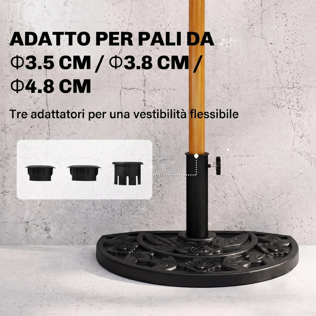 Base per Ombrellone Semicircolare da 9 kg in HDPE e Cemento Ø50x32x32 cm Nero Resistente e Stabile per Giardino e Balcone