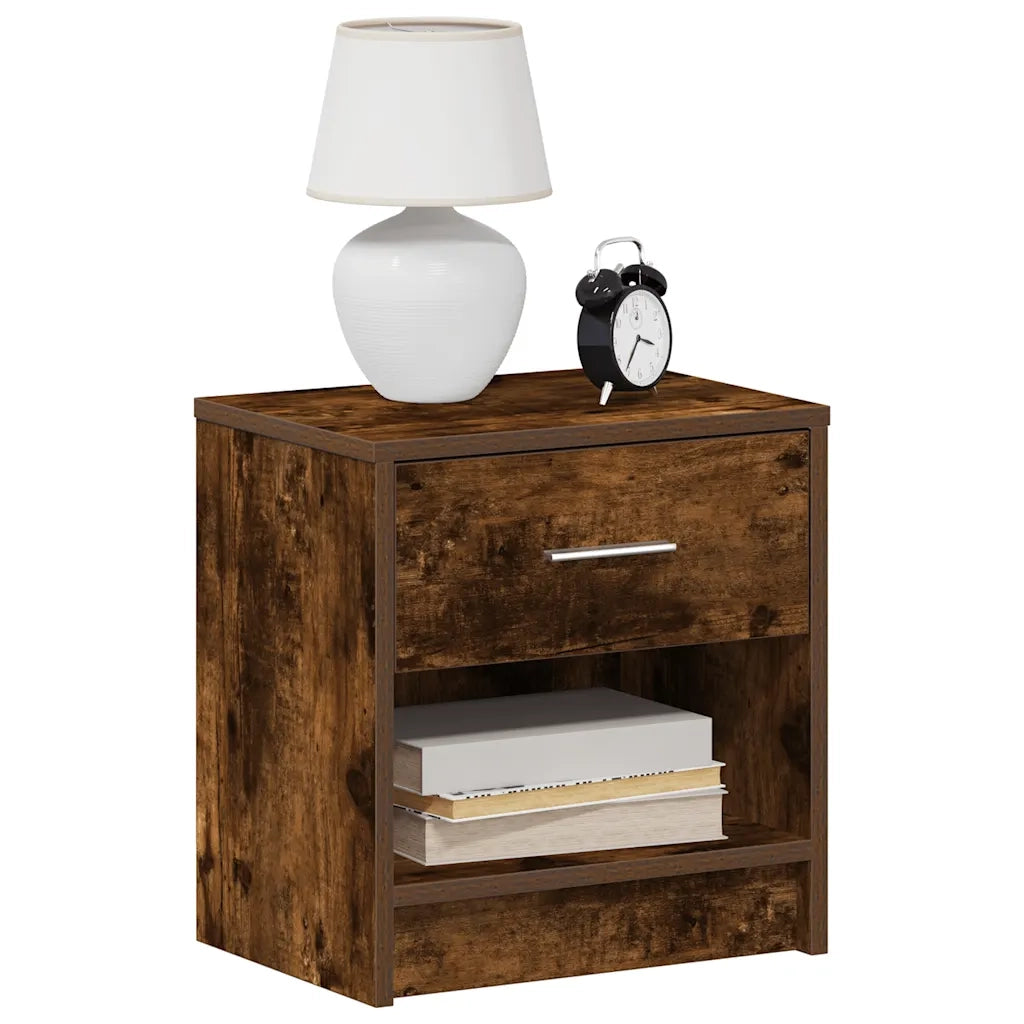 Comodini 2 pz con Cassetto-Set di 2 Tavolino da notte Rovere Fumo 39x28x41 cm