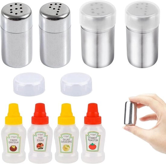 Quattro piccoli Mini-salvaspazio e peperoncino - 5 ml in acciaio inossidabile - per Bentobox auto ufficio camping in viaggio Salvaspazio
