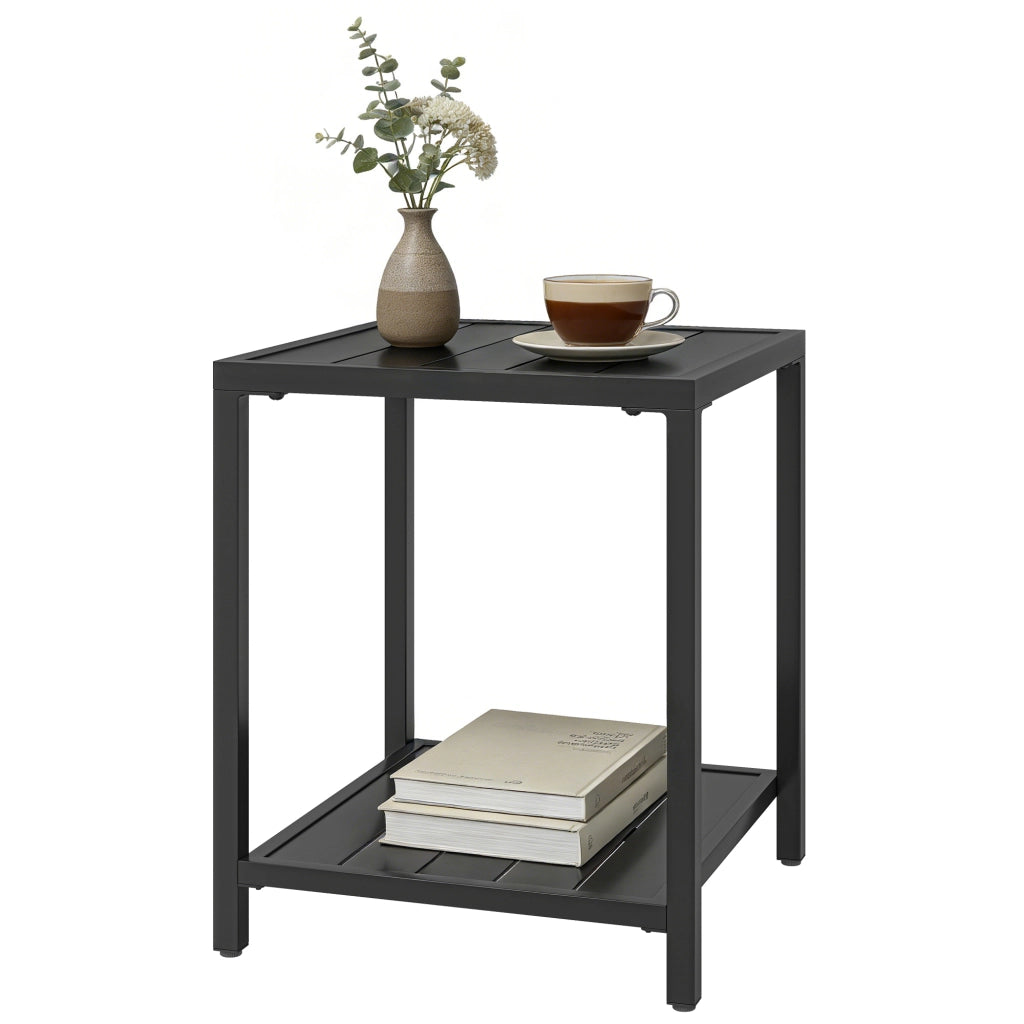 Tavolino da giardino a 2 livelli in metallo ¨C Zephmum ¨C 45x45x54 cm, nero