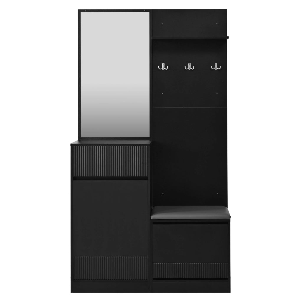 Mobile ingresso con specchio; LED e scarpiera - per ingresso - in MDF - nero