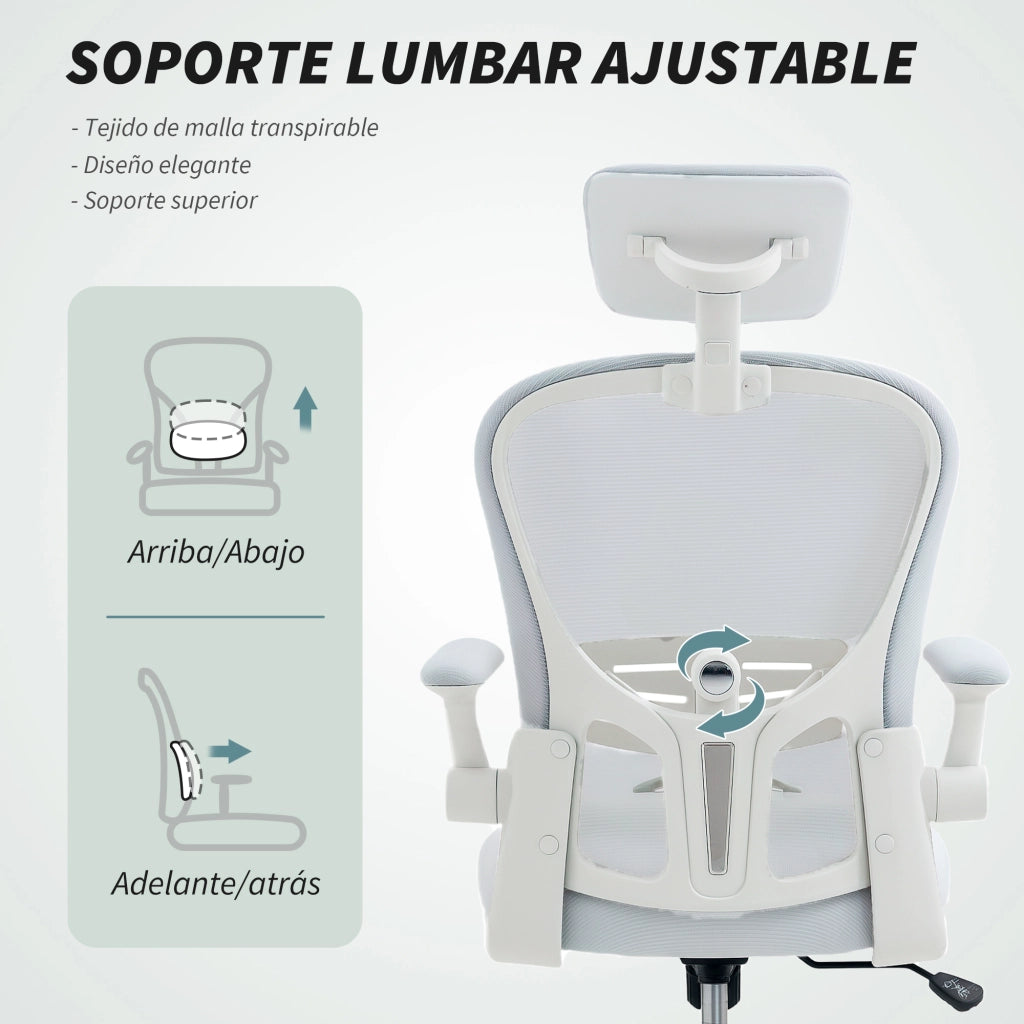 Sedia da Ufficio con Schienale in Rete e Supporto Lombare Regolabile ¨C Zephmum ¨C Bianco 62x64x120 cm