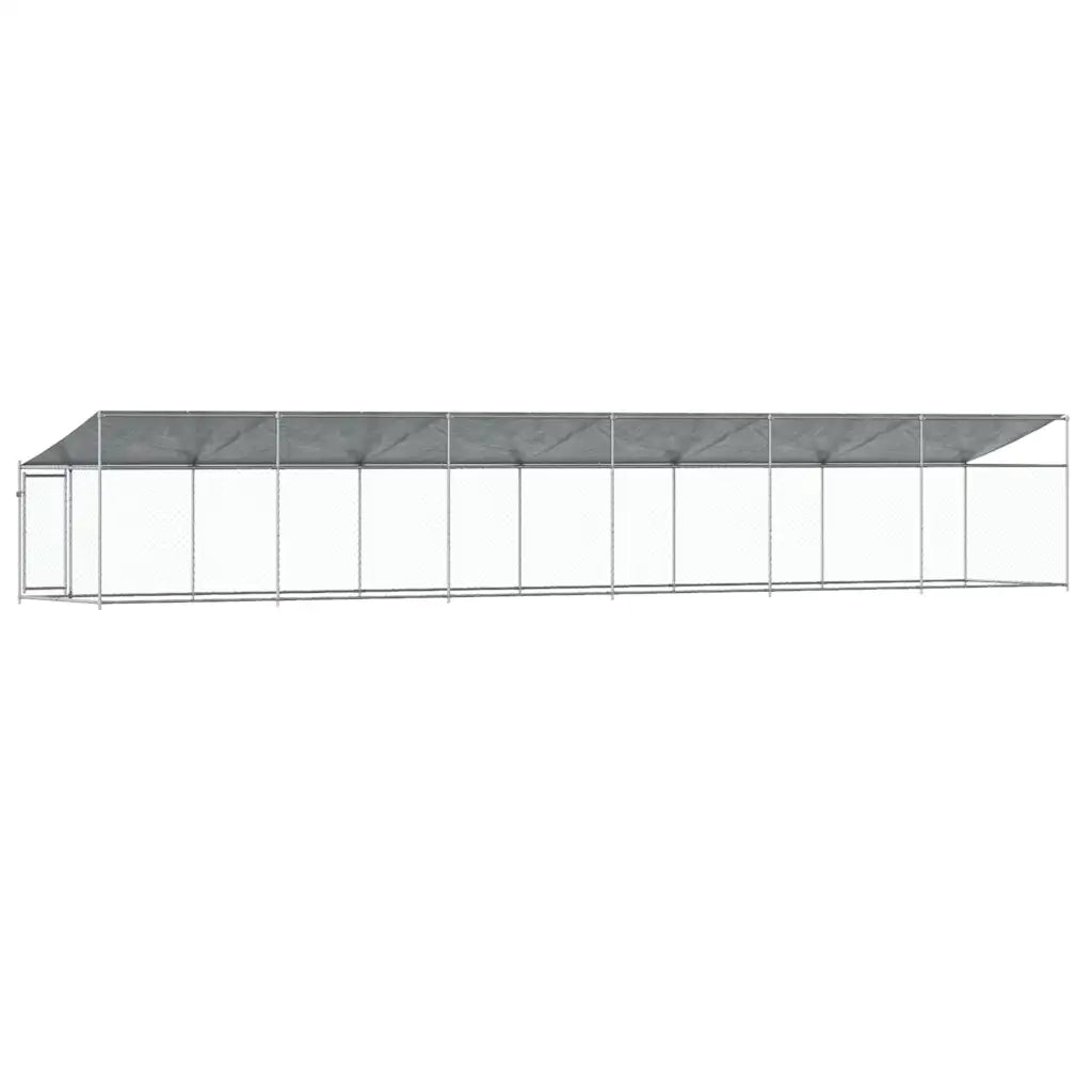 Gabbia Cani con Tetto e Porta Grigia 12x2x2 m Acciaio Zincato