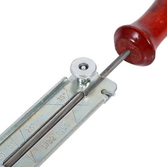 Kit per affilare seghe a catena con viti 4,0 mm / 4,8 mm / 5,5 mm - Inclusa guida guida - Manico in legno