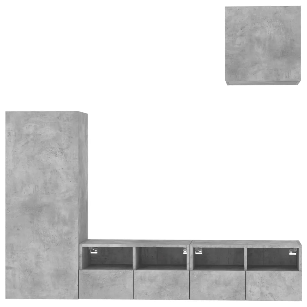 Mobili TV a Muro con LED 4pz | Armadietto TV | Mobile Porta TV Grigio Cemento Legno Multistrato