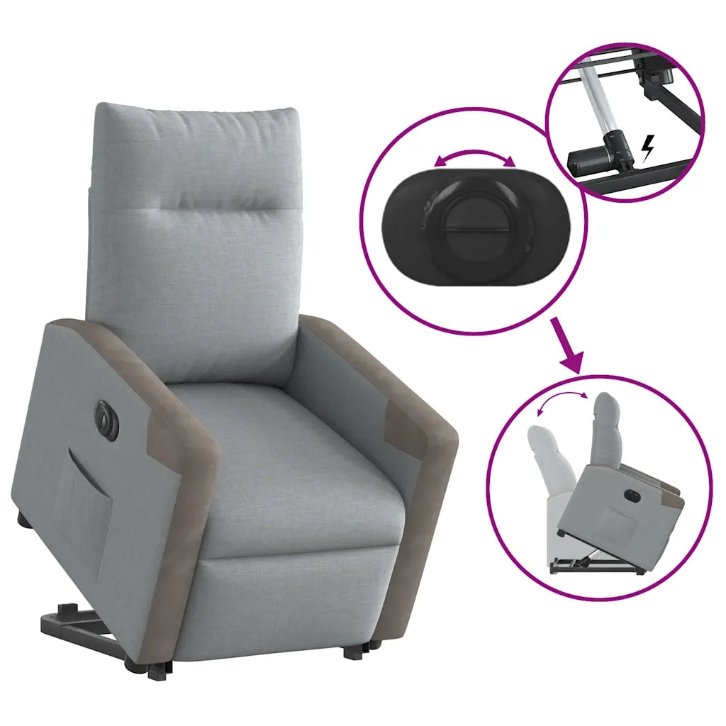 Divano Sedia-Poltrona Reclinante Alzapersona Elettrica Grigio Chiaro Tessuto 415108
