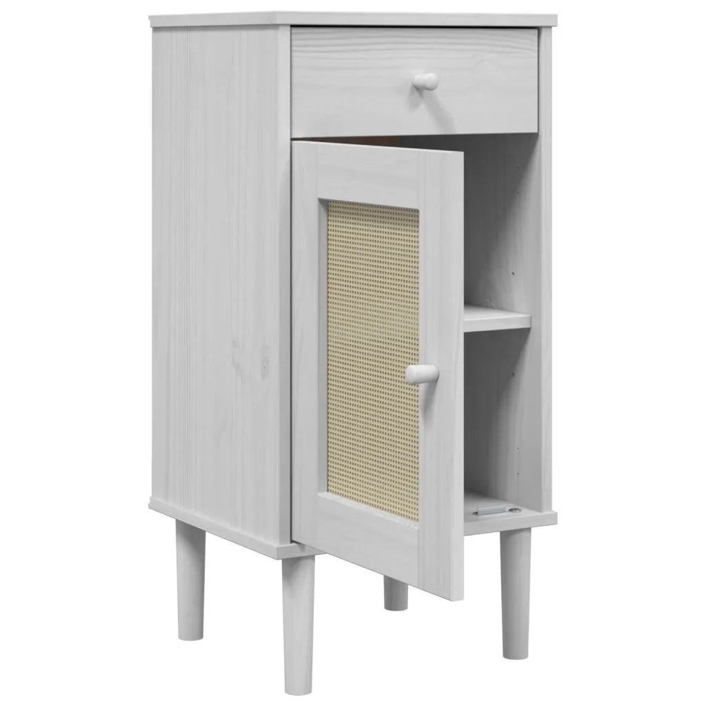 Comodino SENJA Aspetto Rattan Bianco 40x35x80 cm in Legno Pino 358017