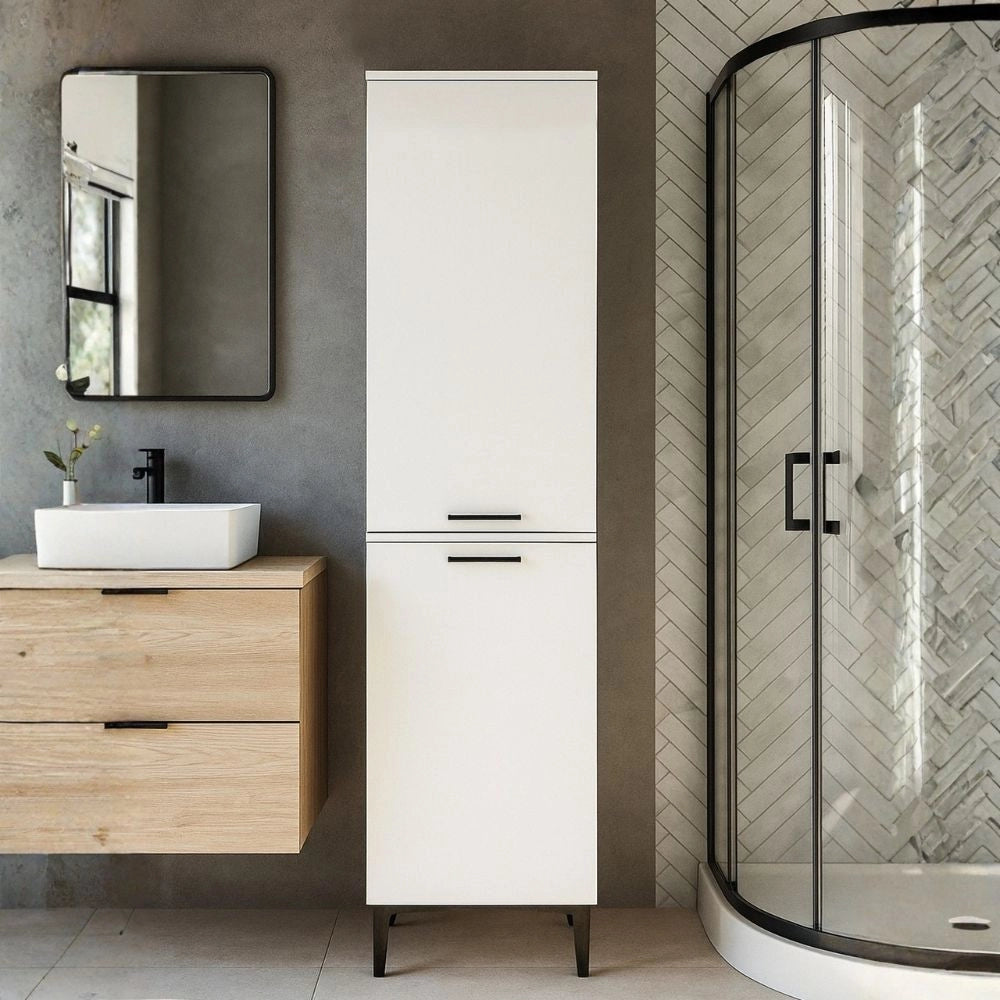Mobile Multiuso Singa Bianco con Cesto Porta Biancheria e Ripiani – 180 cm