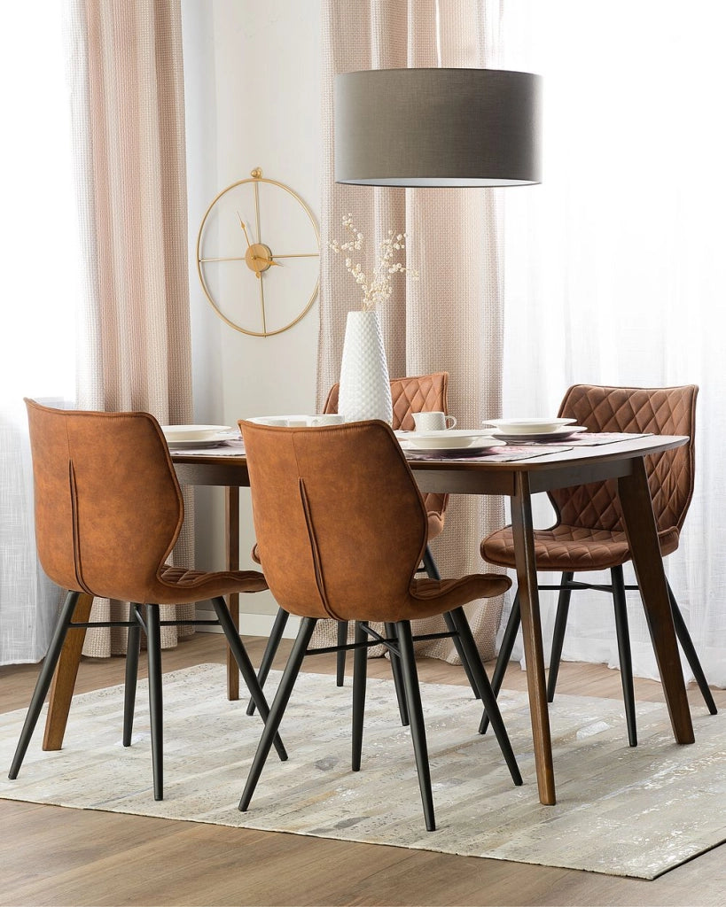 Set di 2 sedie da pranzo con rivestimento in tessuto marrone e gambe in metallo nero stile retrò rustico