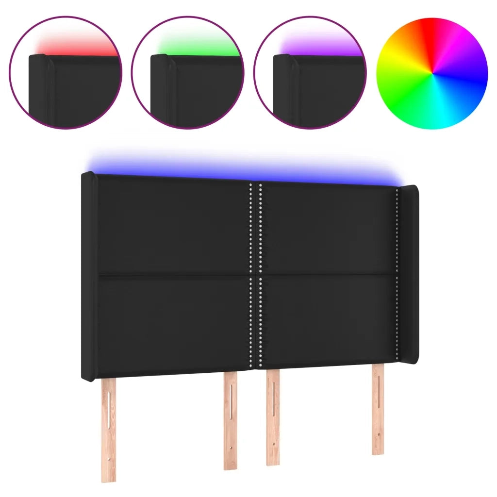 Testiera | Testata a LED Nera 147x16x118/128 cm in Similpelle