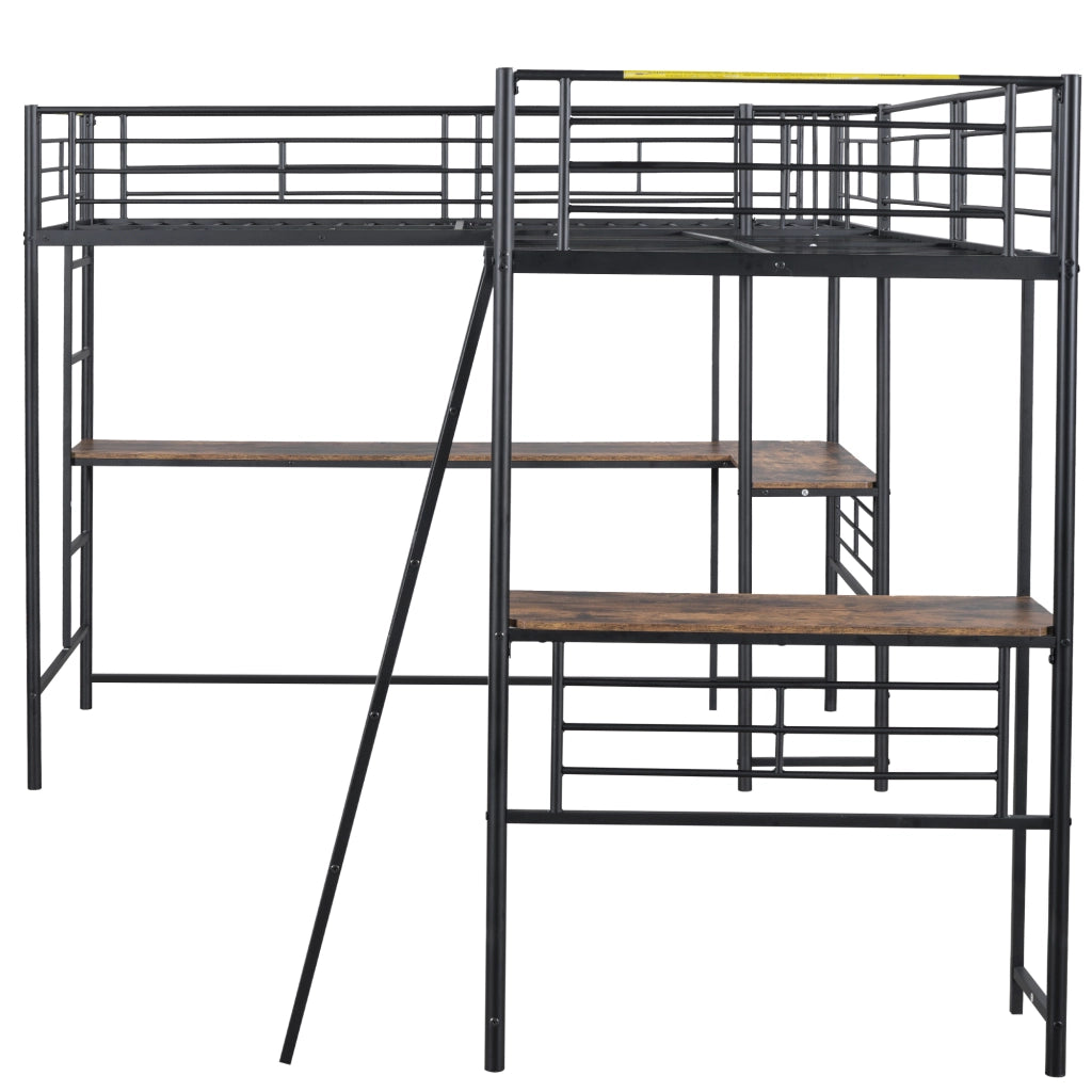 Letto a soppalco 1 posto con scrivania, scala doppia e sponda alta 90 × 200 cm, senza materasso, nero
