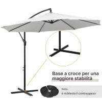 Ombrellone da Esterni 3x2.5 m con Manovella, in Acciaio e Poliestere Anti-UV, Crema