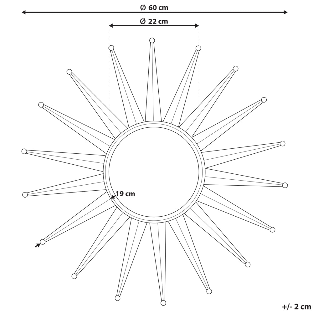 Specchio da parete dorato 60 cm rotondo a forma di sole sprazzo di sole decorativo pezzo soggiorno camera da letto