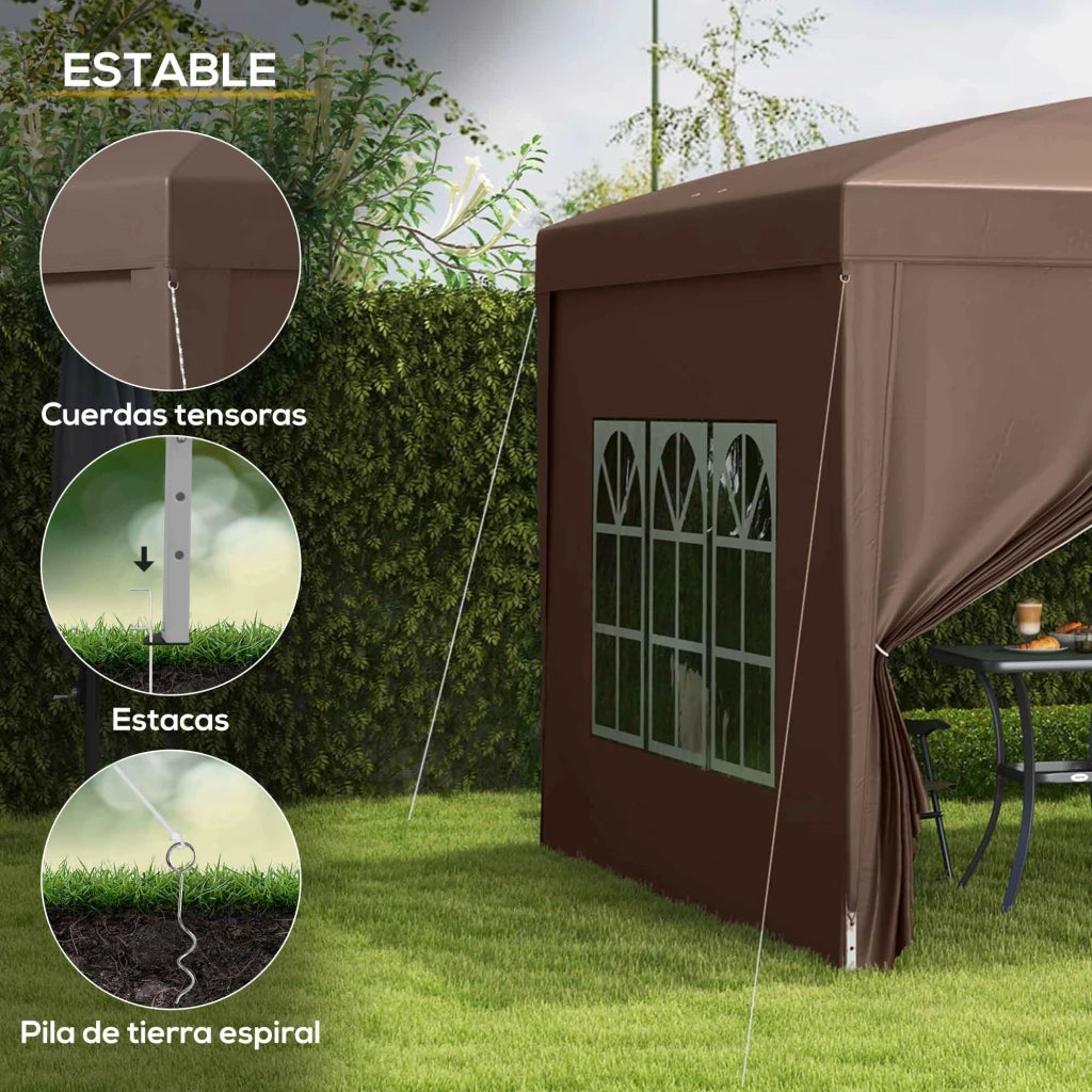 Tenda da giardino pieghevole 3x3 m ¨C zephmum ¨C marrone con 4 pareti laterali