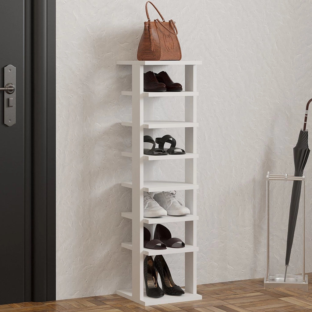 Mobile Portascarpe Soddi, Scarpiera 8 Paia, 30x30x110h cm Bianco