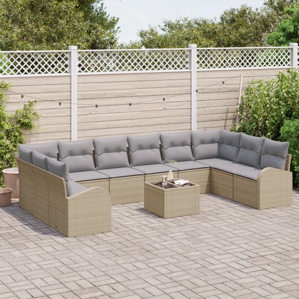 Set Divano da Giardino  11 Pezzi con Cuscini Rattan Polirattan Nero