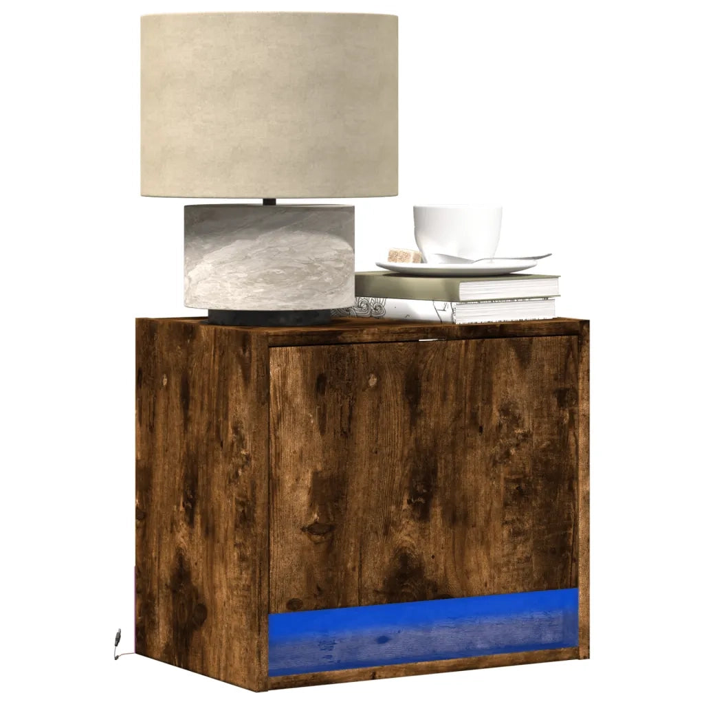 vidaXL Comodini a Parete con luci LED 2 pz Rovere Fumo