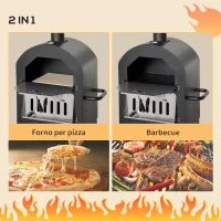 Forno per Pizza e Barbecue a Carbone Portatile in Acciaio con Camino e Ruote, 63x54x161 cm, Nero