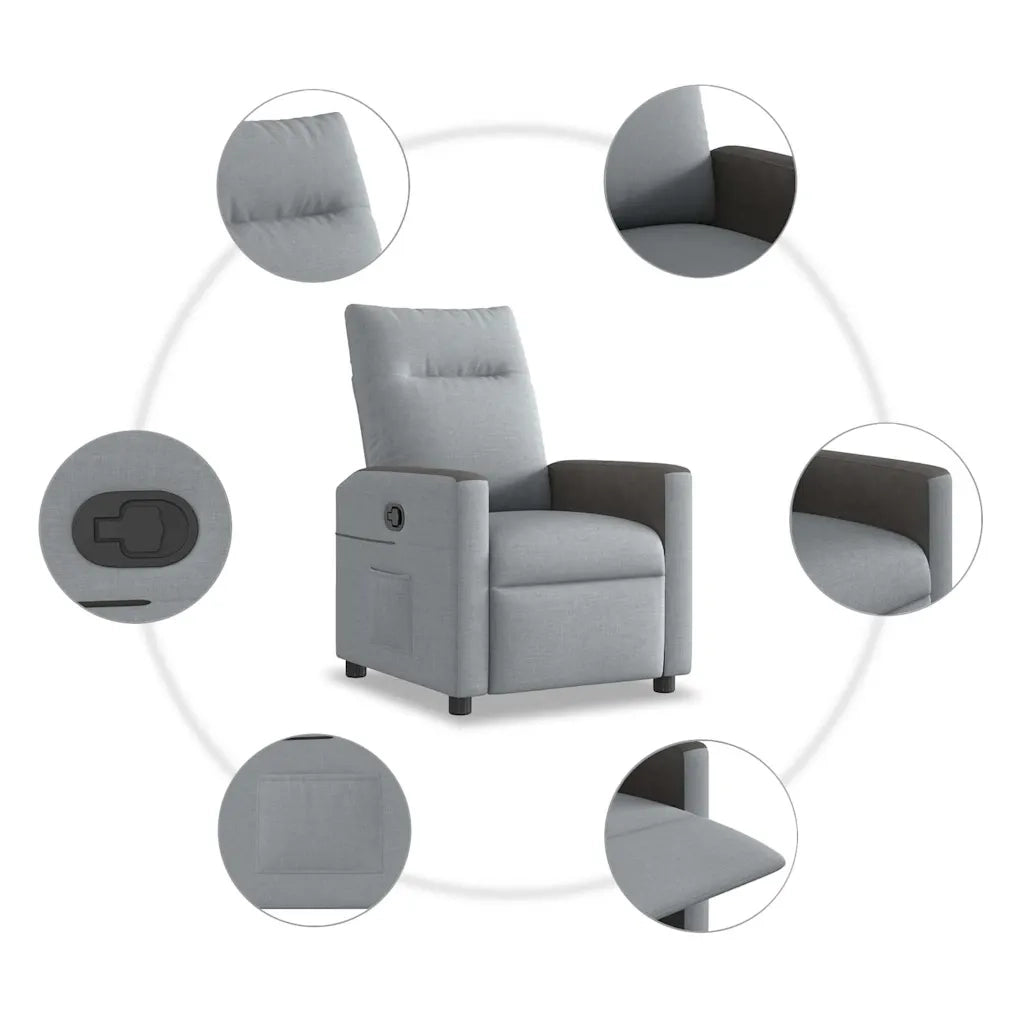 Divano Sedia-Poltrona Reclinabile in Tessuto Grigio Chiaro 270158