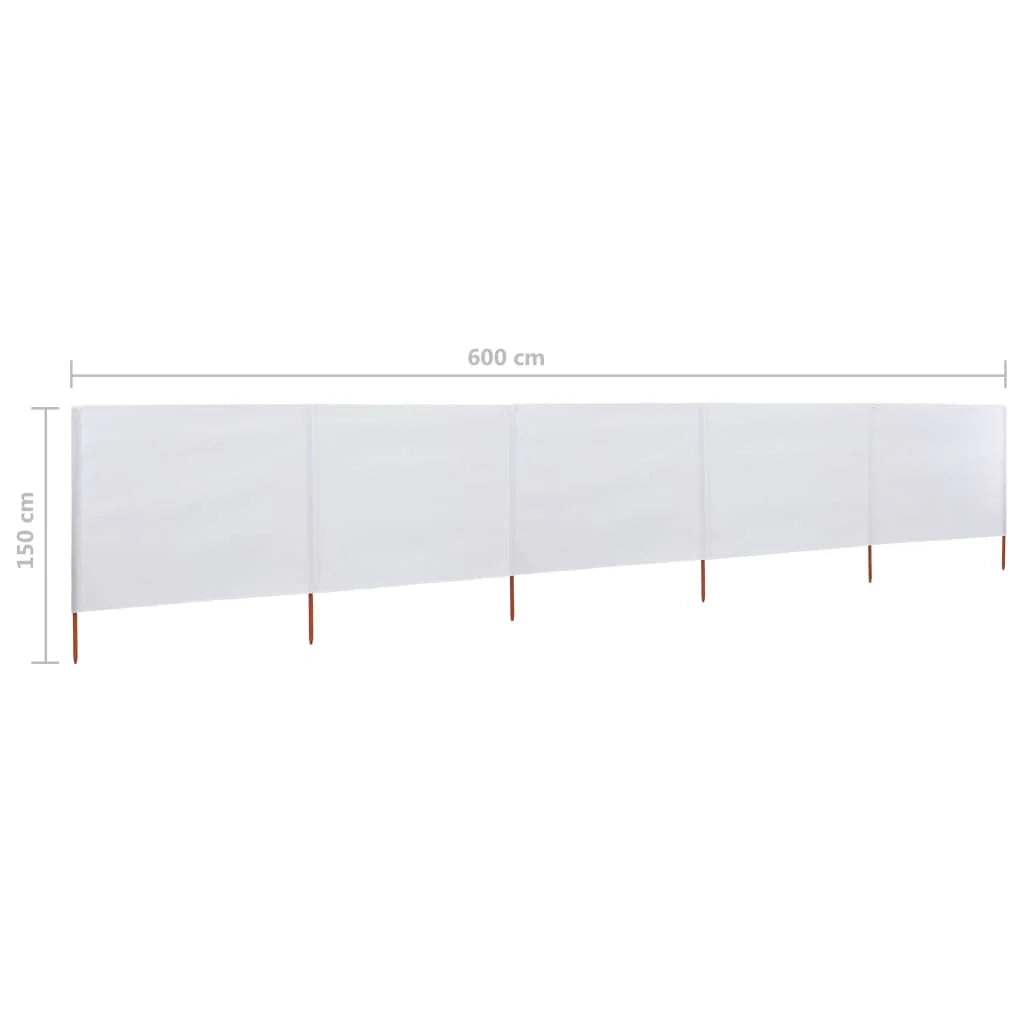 Schermo divisorio in tessuto a 5 pannelli 600 x 120 cm bianco sabbia 02_0008819
