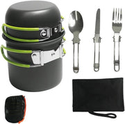 Set da campeggio e cucina ultraleggero, adatto per escursioni, picnic e trekking, comprensivo di pentole, padelle e ciotole, per 1-2 persone.